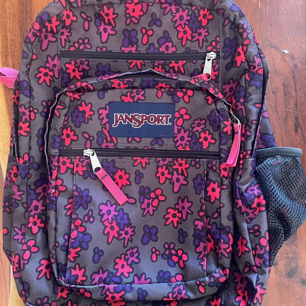 Jansport pink purple floral‎ Backpack, school, boho hippie